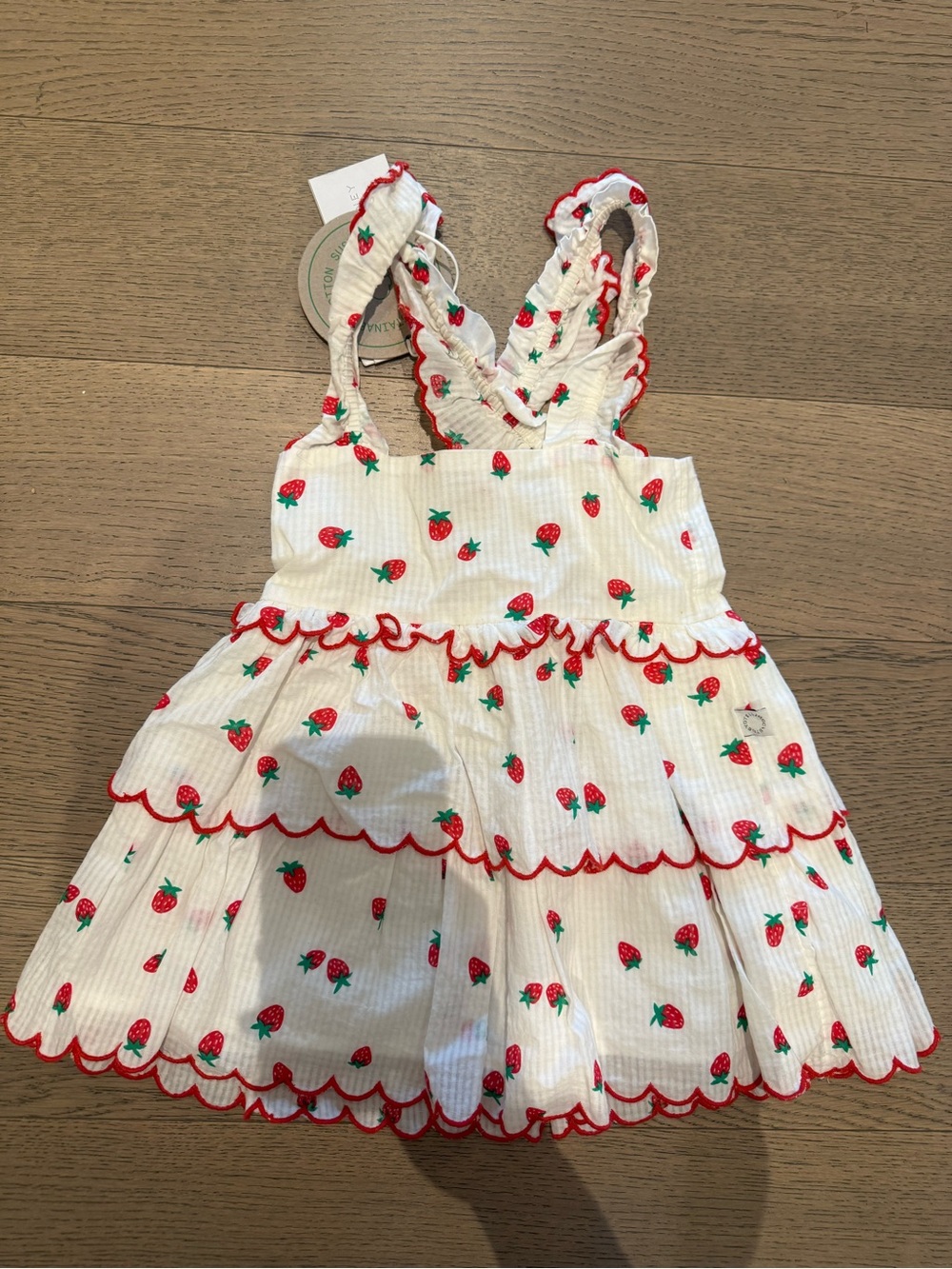 Stella McCartney Kids White Sundress with Red Strawberry Print